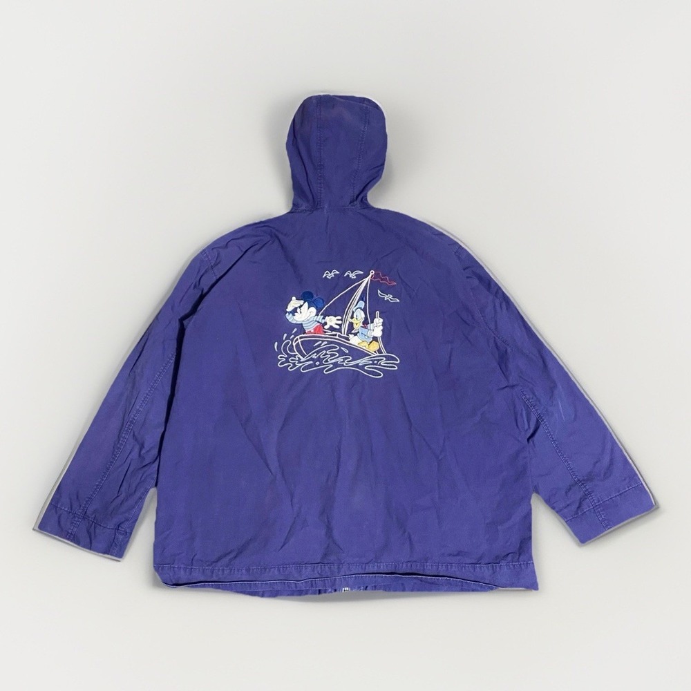 Vintage Disney Jacket Womens Navy L Parka Mickey Mouse Donald Duck Canvas Hoodie